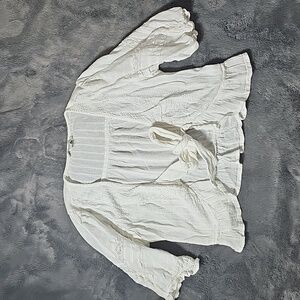 American Eagle White Cropped Boho Peasant Tie Front Lace Accents Top Size XS